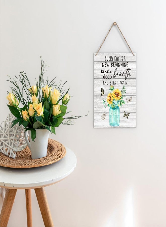 FREHVN Rustic Classic 8 x 10 Inch Wooden Wall Art, Every Day is A New Beginning Sign, Sunflowers & Butterflies Decor, Perfect for Home Office, Room, Front Door, Farmhouse Wall Decor - Image 3